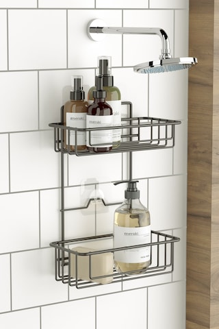 Teknotel Banyo Düzenleyici Şampuanlık 2 Katlı Yapışkanlı Banyo Duş Rafı Mat Siyah St256 Siyah