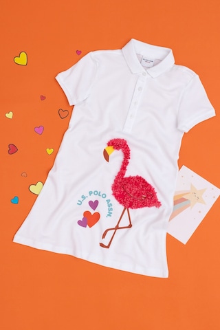U.S. Polo Assn. Kız Çocuk Beyaz Polo Yaka Kısa Kollu Örme Elbise 50283331-VR013