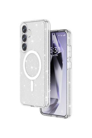 Galaxy S25 Plus Kılıf M-safe Şarj Özellikli Parlayan Simli Saydam Renkli Zore Allstar Kapak Pembe