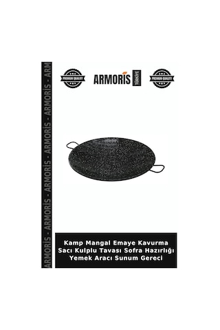 Kamp Mangal Emaye Kavurma Sacı Kulplu Tavası Sofra Hazırlığı Yemek Aracı Sunum Gereci Siyah