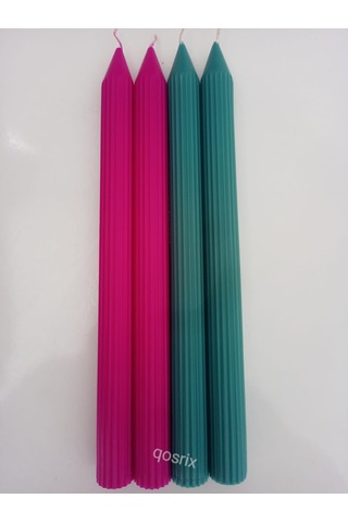 Yılbaşı Özel Serisi 4'lü Fuşya Açık Petrol Yeşili Şamdan Mumu