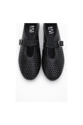 Luvishoes Luvi Shoes Mirella Siyah Örgülü Hakiki Deri Kadın Babet Ayakkabı Siyah