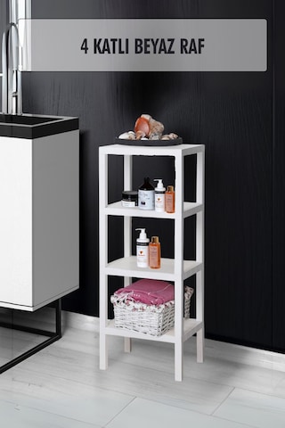 4 Katlı Beyaz Raf Kitaplık & Banyo Düzenleyicisi 100 Cm Beyaz