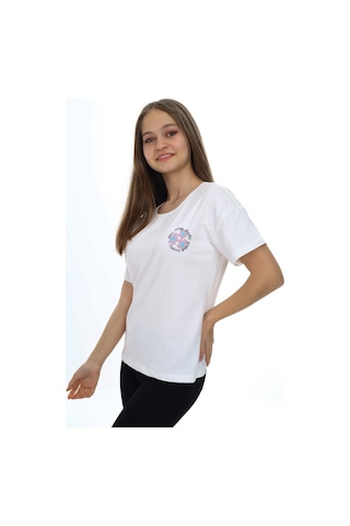 Toontoy Kids Toontoy Kız Çocuk Çiçek Ve You Look Baskılı Tişört Ekru