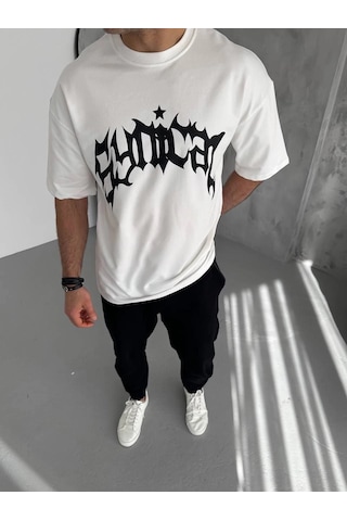 Wear Vexel Erkek Baskılı Bisiklet Yaka T-shirt - Beyaz Çok Renkli