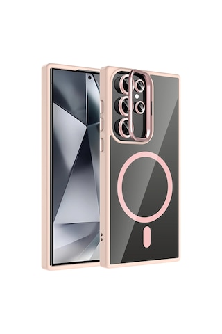 Joko - 122 - Samsung Galaxy Uyumlu S25 Ultra Remim Lensli Magsafe Standlı Kapak - Glblseme - - Pembe