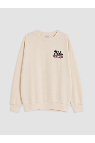 LC Waikiki Lcw Kids Bej Baskılı Erkek Çocuk Kalın Sweatshirt Lıght Beıge
