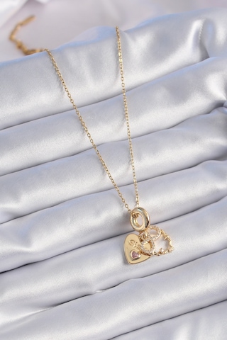 Gold Renk Zirkon Taşlı Sonsuzluk Kalp Figür Charm Model Kadın Kolye - Ebj241012w28467 Bakır