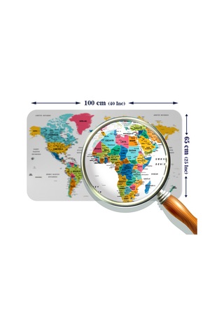 Türkçe Eğitici Ülke Ve Başkent Detaylı Atlası Dünya Haritası Duvar Sticker -60x105-3851 Çok Renkli