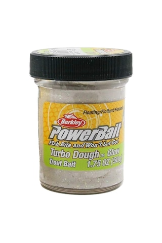 Berkley PowerBait Extra Doğal Kokulu Glitter (Simli) Alabalık Hamuru - Glow / White