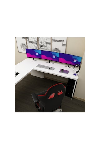 Sell 180 Cm L Çalışma Masası Ofis Masası Oyuncu Masası Beyaz - Beyaz Beyaz