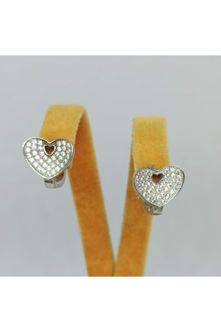 Firuze Gümüş Kalpli Halka Gümüş Küpe F1600582