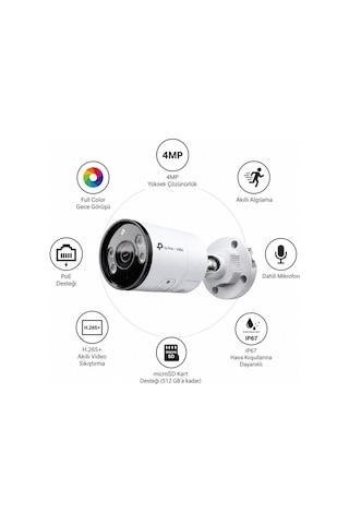 Tp-link Vıgı Insight S345 4mp 4mm Full Color İnsan Araç Algılama Poe Ip67 Microfon Network İp Bullet Güvenlik Kamerası