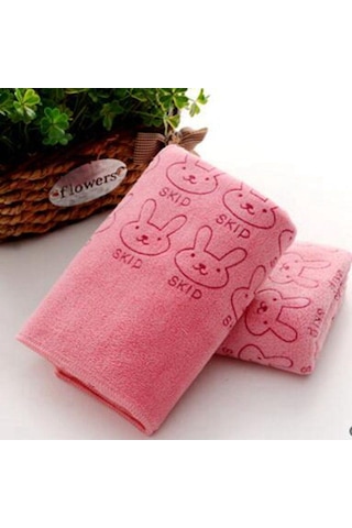 Emici Mikrofiber Havlu Banyo Kurutma Bezi Sevimli Tavşan El Yüz Havlusu Pembe