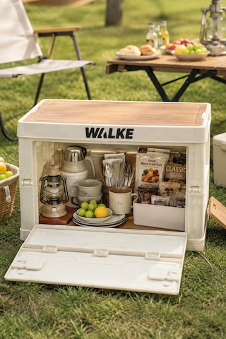 Walke Campbox Katlanabilir Kamp Masası Ve Saklama Kutusu 50x38 Cm Ahşap Kapaklı Bej