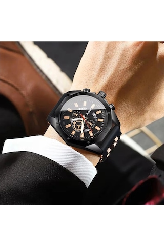 Iron Black Erkek Kol Saati Siyah Rose Gold Detaylı Şık & Modern Tasarım Hediyelik Diğer
