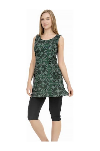 Sıfır Kol Taytlı Yarı Kapalı Mayo 153-508 Haki Haki Yeşili