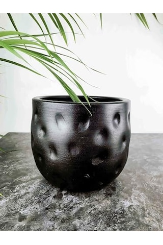 Bitki Tasarımı Ev Dekorasyon Aksesuar Siyah Desenli Toprak Saksı Saksılık Salon Çiçeklik - 19 Cm Çok Renkli