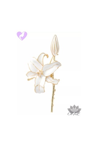 Olfil Broş Çiçek Zarif Zambak Beyaz 194433134 Altın Rengi