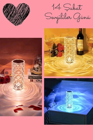Sevgililer Gününe Özel Romantik Kristal Gece Lambası Sevgiliye Hediye Çok Renkli