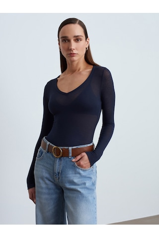 Dilvin 32310 V Yaka Kaşmir Bluz-lacivert Lacivert