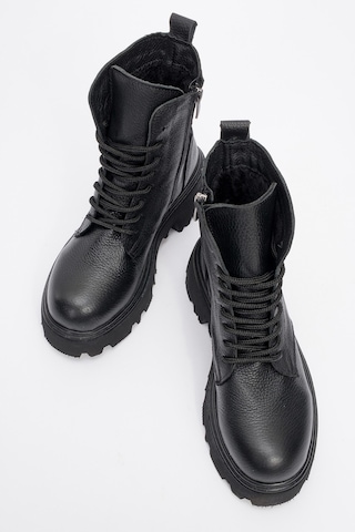 Loreta Siyah Hakiki Deri Kadın Postal Bot Siyah