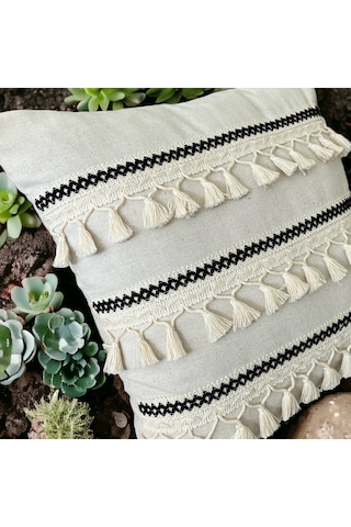 Dnc Home Tekstil Ndchome Özel Tasarım Tekli Keten Krem Kırlent Kılıfı