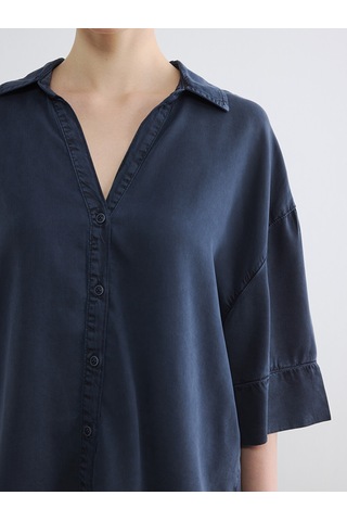 Lcw Jeans Lacivert Oversize Kadın Jean Gömlek