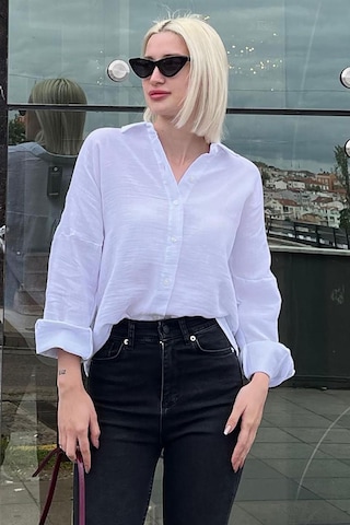 Madmext Beyaz Muslin Kumaş Basic Kadın Gömlek Mg1660-beyaz Beyaz