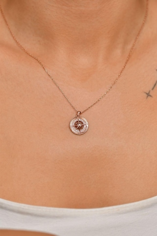 Zirkon Taşlı Rose Pusula Gümüş Kolye N10137