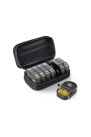 Kangvka Haftalık 14 Bölmeli Sağlık Kutusu, Tarihli Markalı, Su Geçirmez, Nem Ve Toz Koruyucu, Plastik İlaç Depolama Kutusu Siyah