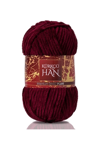 Kadife Örgü İpi 50gr %100 Polyester Yumuşak Pofuduk Bordo