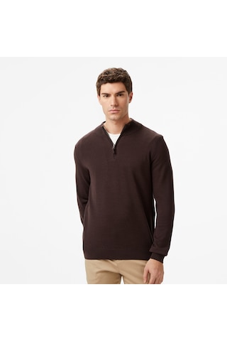 Nautica Erkek Kahverengi Classic Fit Kazak Düz S57104t Kahverengi