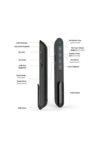 Kablosuz Projeksiyon Sunum Kumandası Presenter Lazer Pointer Hyperlink Ve Ses Kontrol