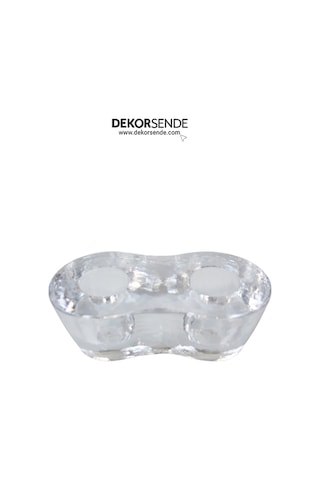 Mumluk İkili Şeffaf Kristal Tasarım 15x6 Cm Şeffaf