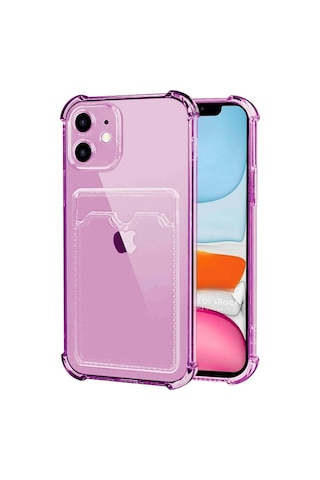 Apple Uyumlu iPhone 11 Kılıf Darbe Emici Köşe Korumalı Kartlıklı Cüzdanlı Silikon Kapak Mürdüm
