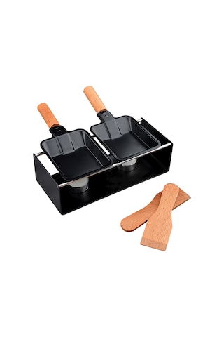 Neevoyu Cheese Izgara Seti: Inox + Ahşap Tabanlı, Yağlısız Tava, Mumlu, 2 Tava + 2 Spatula Lezzetli Atıştırmalıklar İçin Mutfak Aleti Siyah