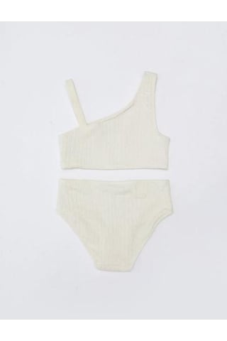 Deep Beach Dokulu Kumaş Kız Çocuk Bikini Takım Bej