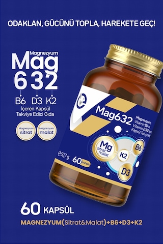 Evopharma Mag632 Magnezyum, Vitamin B6 Ve Vitamin D3k2 İçeren Takviye Edici Gıda