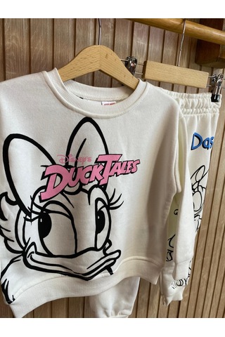 Duck Baskılı Kız Çocuk Eşofman Takım Beyaz