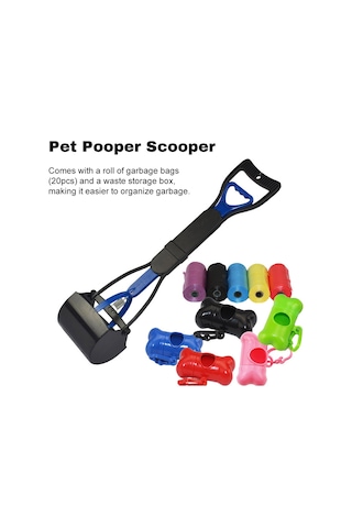 Dofolink Mavi Çift Yaylı Katlanabilir Köpek Kedi Kakanın Toplayıcı, 45 Cm Uzun Saplı, 20 Adet Çöp Poşeti Ve Saklama Kutusu Seti Mavi