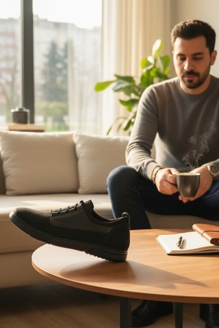 Enoch Hakiki Deri Karma Dokulu Erkek Sneaker Ayakkabı Ortopedik Taban Siyah