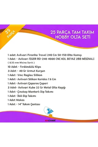 Avlivari Piranha Travel 240 Cm Olta Kamışı Tıger Rd-240 4000 Makine Full Hobi Olta Seti-10339