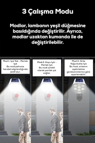 Kamera Görünümlü Hareket Sensörlü Uzaktan Kumandalı Solar Bahçe L