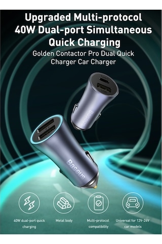 Baseus 40W Pd Qc Type C ve Usb Girişli Araç Şarj Cihazı