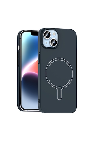 iPhone Uyumlu 13 Kılıf M-safe Şarj Özellikli Kamera Korumalı Ata Elio Sert Pc Kapak - Lacivert