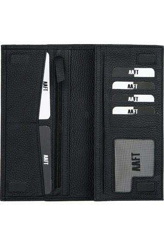 Mft Leather Hakiki Deri Kartlıklı Unisex Cüzdan Lilyum 7286 Flother Mat Siyah