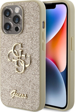 Apple Uyumlu iPhone 15 Pro Max Kılıf Guess Lisanslı 4g Büyük Metal Logolu Glitter Kapak Siyah