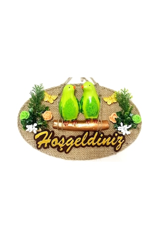 Yeşil Kuşlu Hoşgeldiniz Yazılı Kapı Süsü