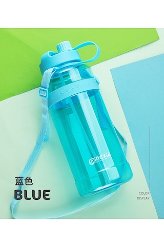 Yeni Spor Içme Suyu Şişesi Saman Ile Bpa Ücretsiz 1000 Ml 2000Ml Plastik Su Içme Şişesi Su Için 1L 1 Litre-1000Ml Mavi-Çift Saman